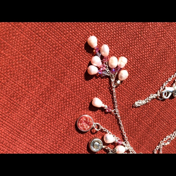 Bling necklace, freshwater pearls, pink - Picture 5 of 9